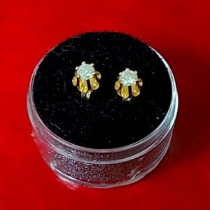 Real Diamond Earrings Set in 14KT Gold Buttercup Setting